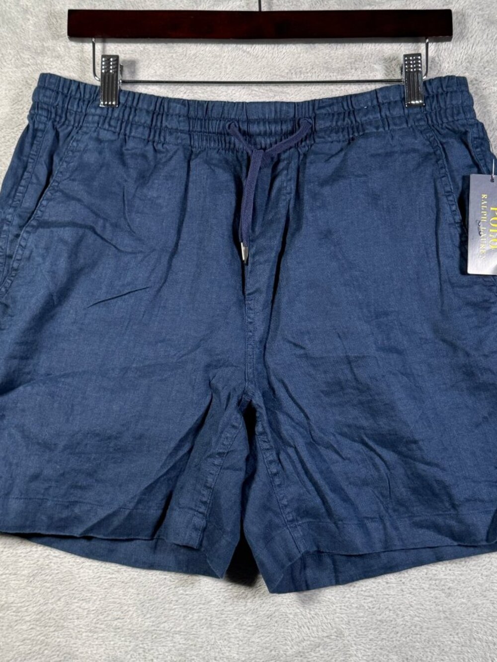 Polo Ralph Lauren Shorts Mens M Navy Blue 100% Linen Prepster Elastic Waist